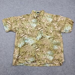 Van Heusen Studio Shirt Mens Large Green Linen Tropical Short Sleeve Button Up